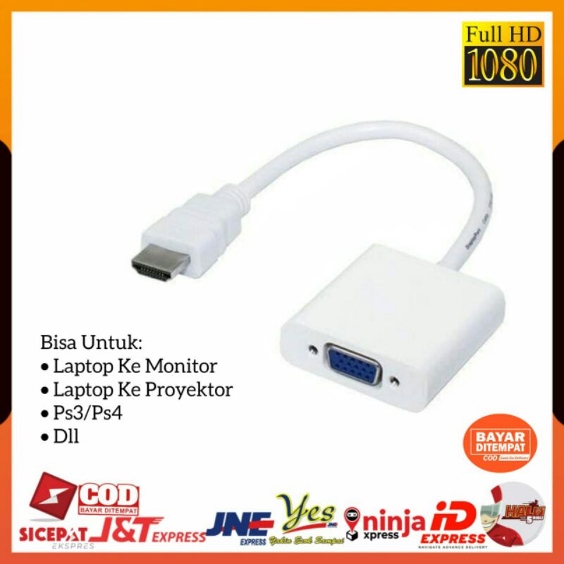 Jual (COD) KABEL ADAPTER KONEKTOR HDMII TO VGA CONVERTER / DARI LAPTOP
