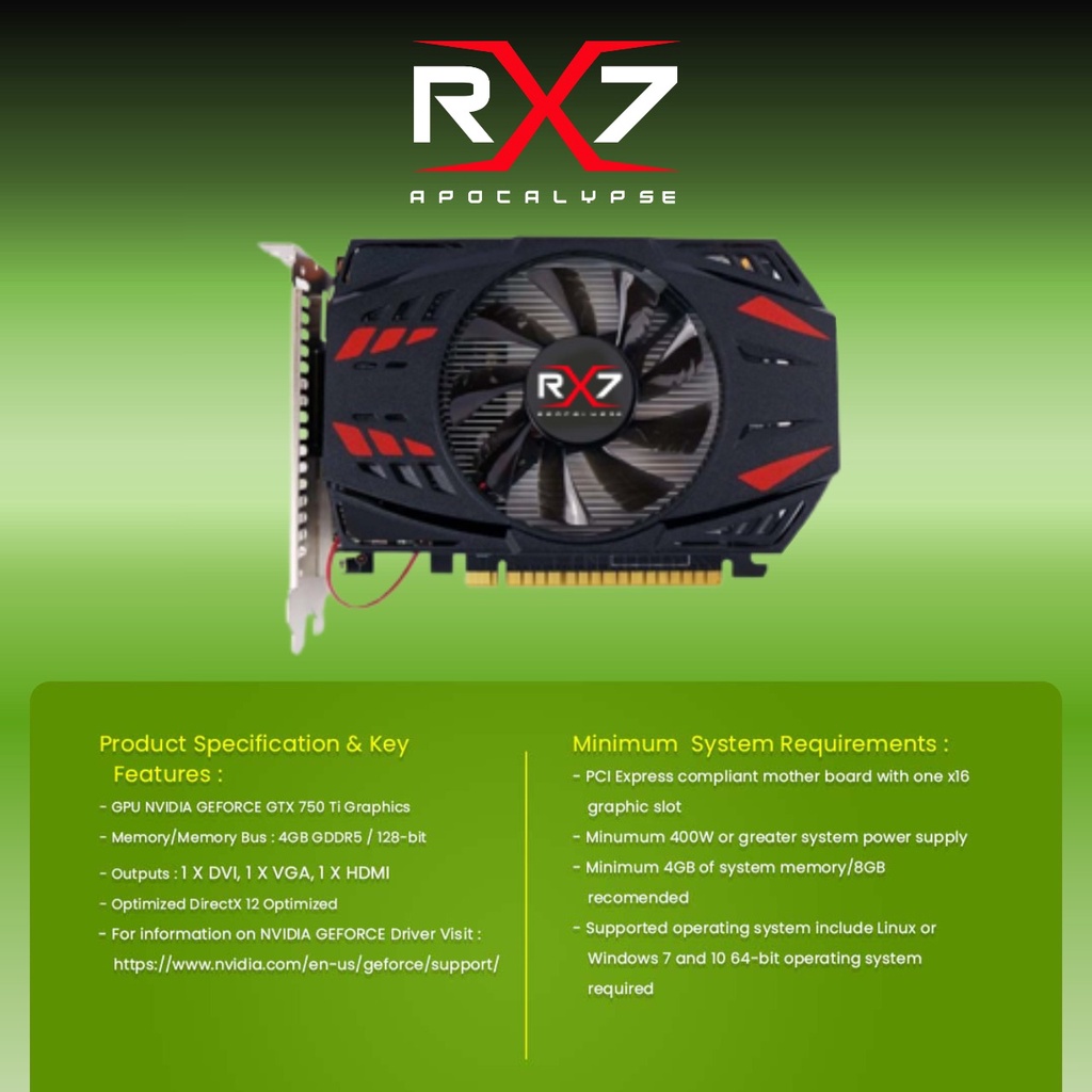 Jual VGA CARD GTX750Ti 4GB GDDR5 128 BIT RX7 | Shopee Indonesia