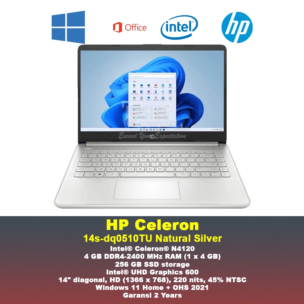 Jual Laptop Hp 14s Dq0510tu Celeron N4120 4gb 256gb Ssd 14 Hd Win11