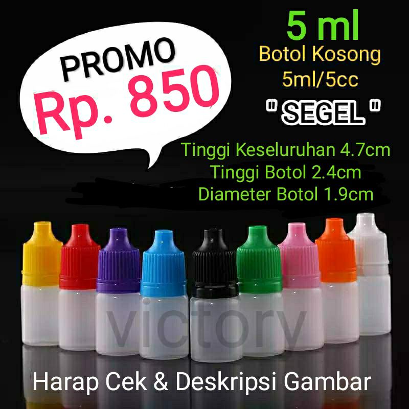Jual BOTOL TETES KOSONG 5ml / 5cc Bening Doff Tutup SEGEL Warna Warni ...