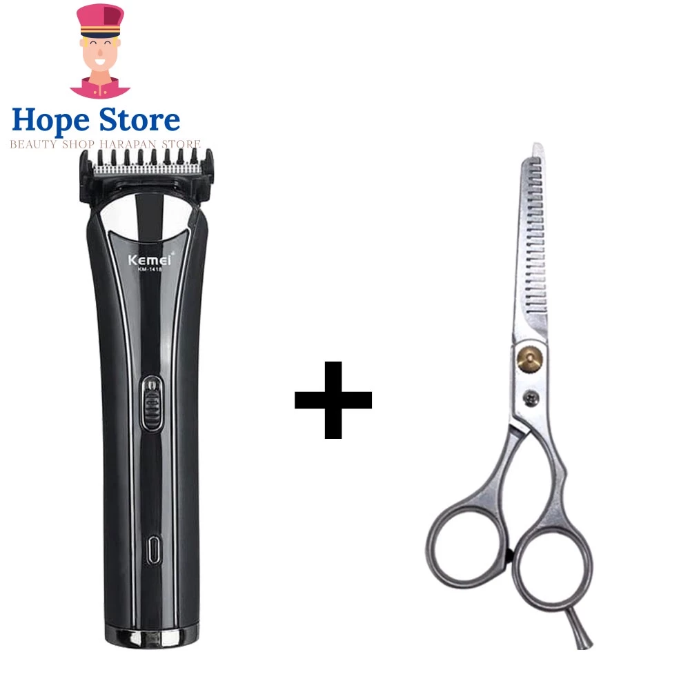 Hope Store  - [ BONUS GUNTING SASAK ] Alat Cukur Rambut Elektrik Kemei KM-1418 Professional Hair Clipper Trimmer Alat Cukur Rambut Tanpa Kabel | AutoStock