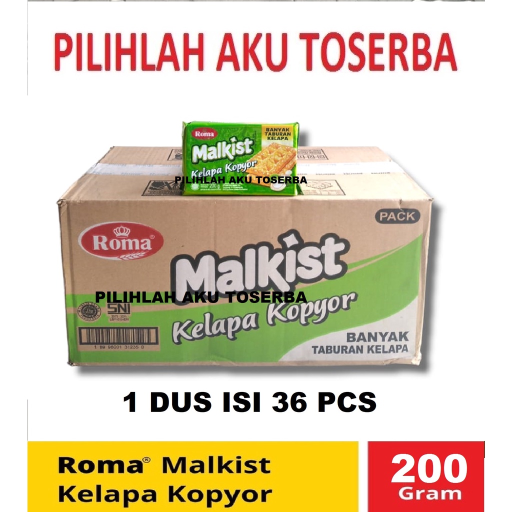 Jual Biskuit Roma Malkist Kelapa Kopyor 200 Gr Harga 1 Dus Isi 36