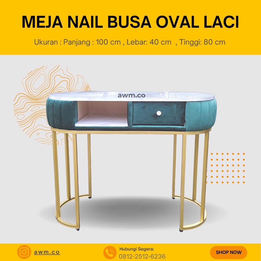 Jual Meja Nail Busa Oval Laci Cocok Untuk Furniture Ruangan Rumah Home