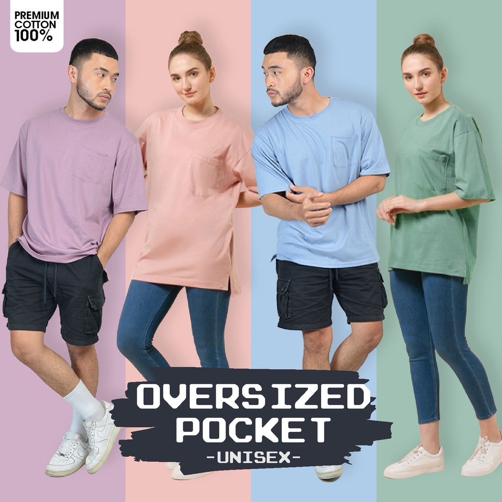 Jual Kaos Polos Oversize Pocket Unisex Cotton Combed Premium Oversized