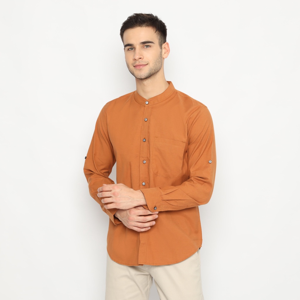 Jual Code Male - Zayn kemeja Pria Kerah Koko Warna Ochre Lengan Panjang ...