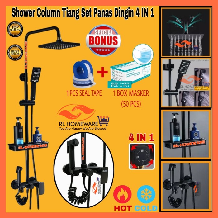 Jual Tiang Shower Tiang Column Set Keran Kran Air Panas Dingin Mixer Black Shopee Indonesia