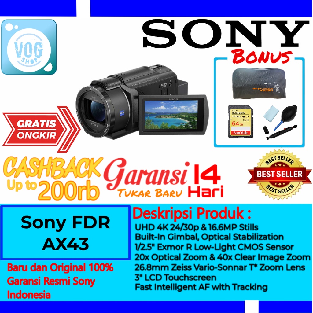 Jual Sony FDR-AX43 UHD 4K Handycam Camcorder - Sony AX43A | Shopee ...