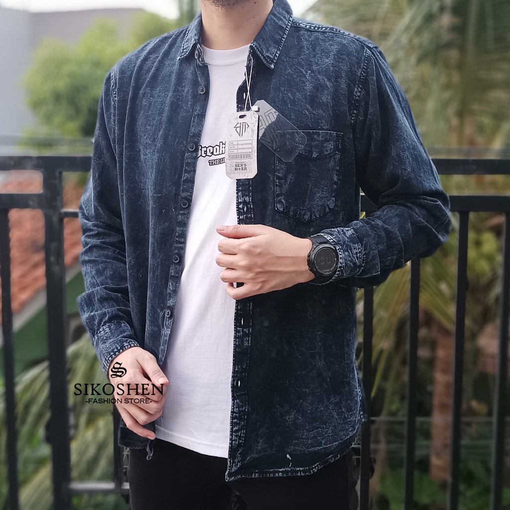 NINETY DEGREES Kemeja Jeans Lengan Panjang