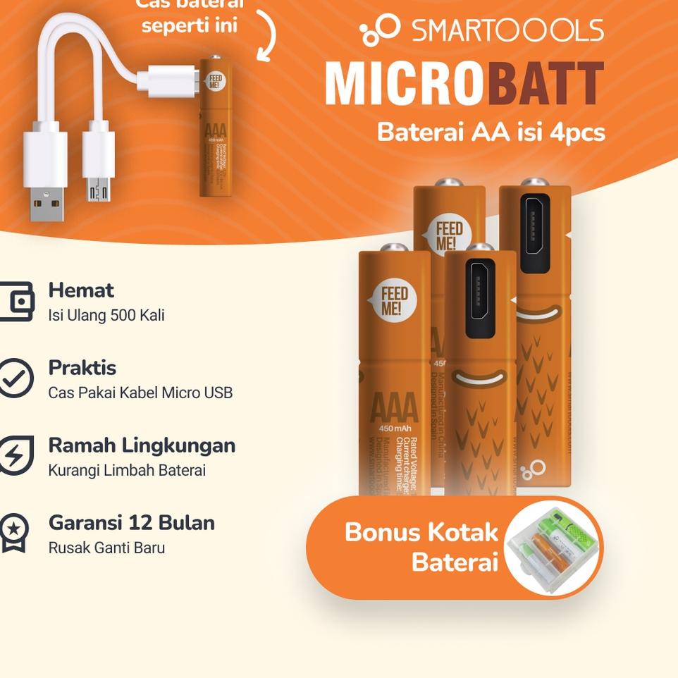 Jual [ SALE ] Baterai Cas Isi Ulang 4pcs Smartoools MicroBatt AAA 1.2V ...