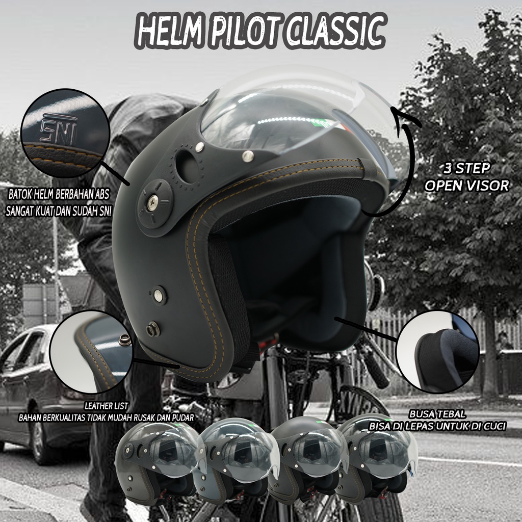 Jual Helm Pilot Italy Premium Dewasa Kaca Bening | Shopee Indonesia