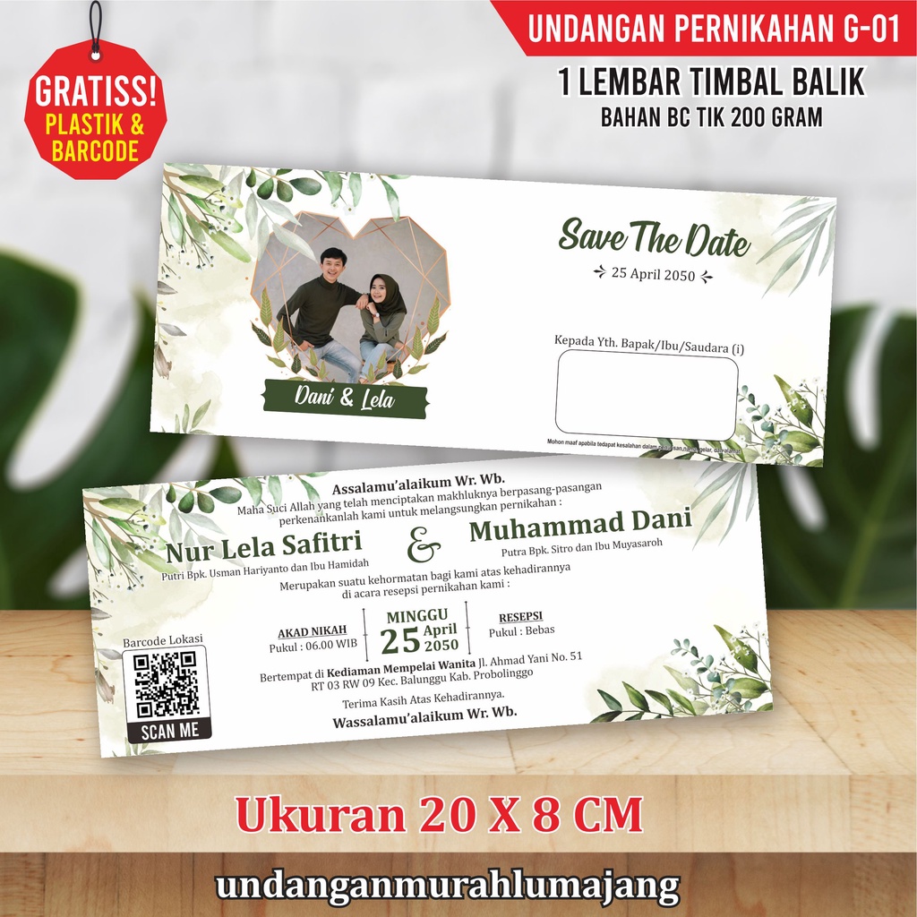 Jual UNDANGAN PERNIKAHAN 1 LEMBAR UNIK,SIMPLE,ELEGANT,MURAH MERIAH
