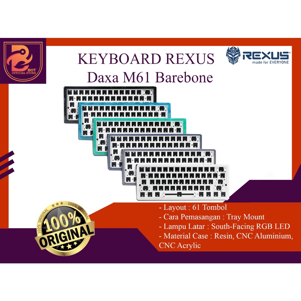 Jual Rexus Keyboard Gaming Mechanical Daxa M61 Barebone M 61 Original ...
