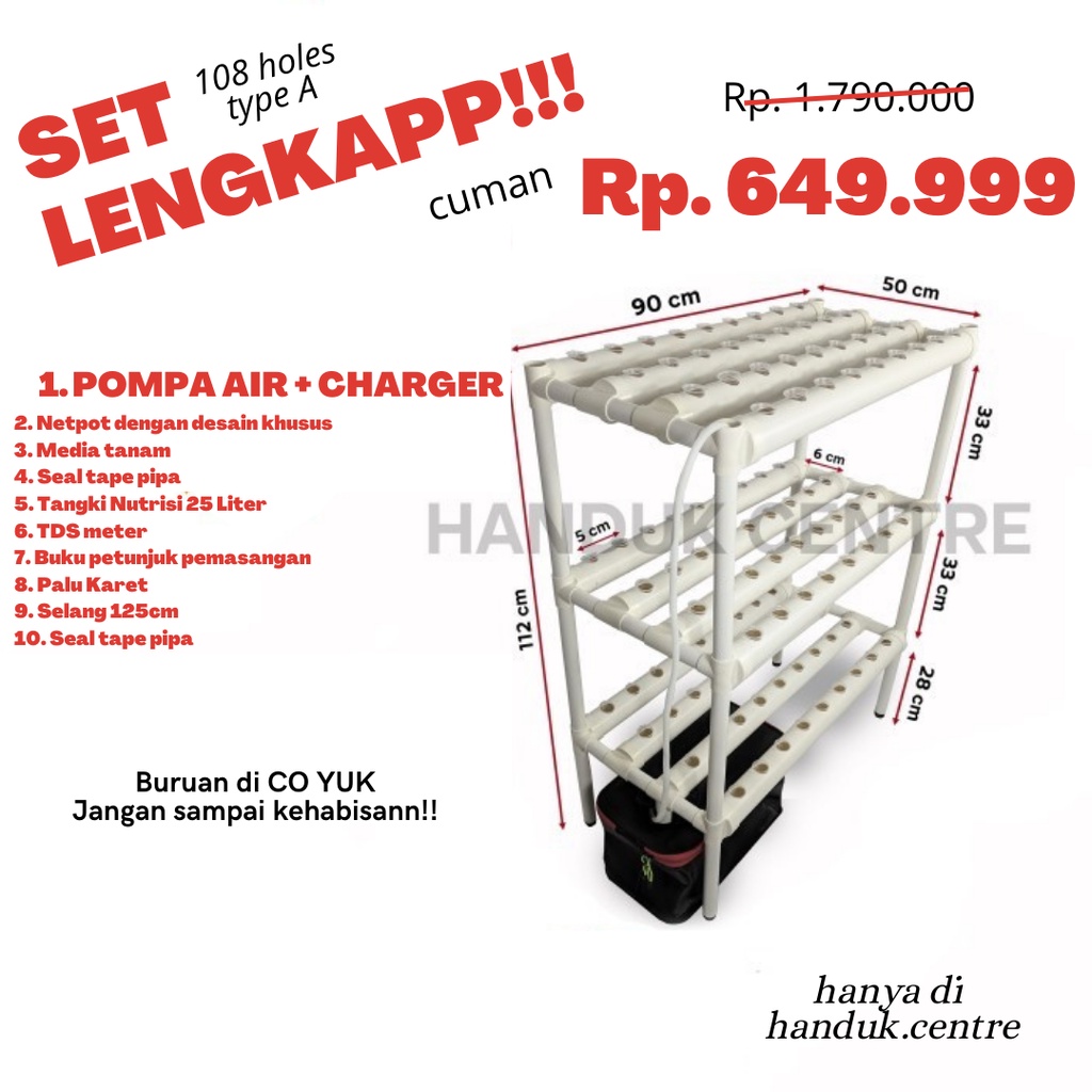 Jual Hidroponik Set Lengkap Pipa 2 5 Inch Food Grade Import 108 Hole