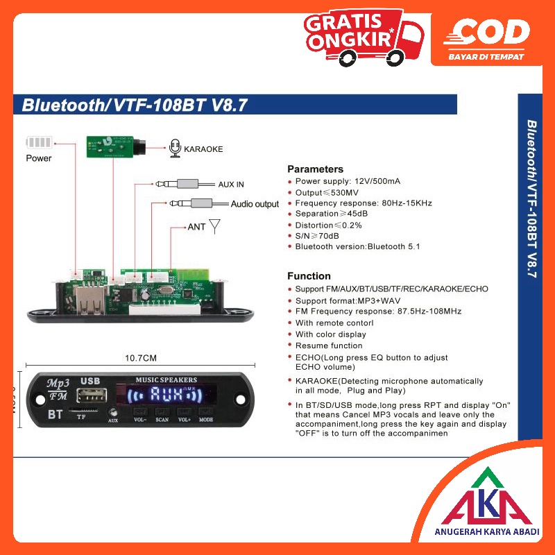 Jual BARU Modul Kit MP3 USB Bluetooth FM Radio bisa Karaoke VIRE ...