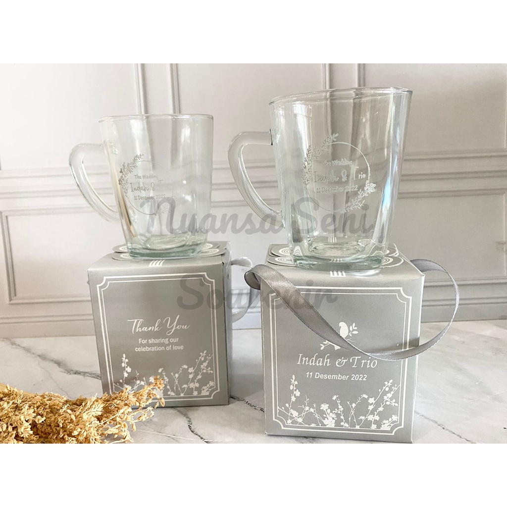 Jual Souvenir Gelas Minum Kopi 260ml Mug Gagang Cup Kaca Kotak Cangkir ...