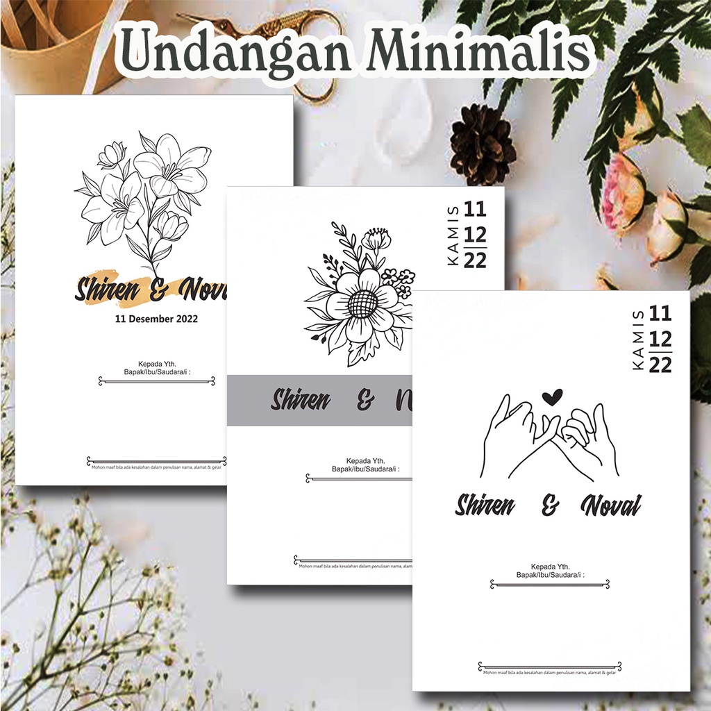Jual undangan pernikahan simple undangan hitam putih aestetik | Shopee