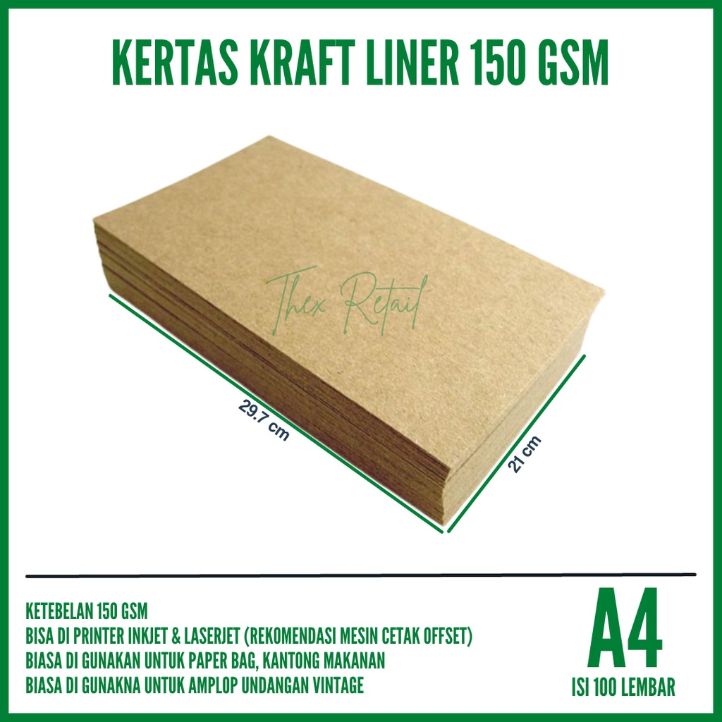 Jual Kertas Kraft A4 Liner 150 Gsm Isi 100 Lembar / Kertas Kraft Liner ...