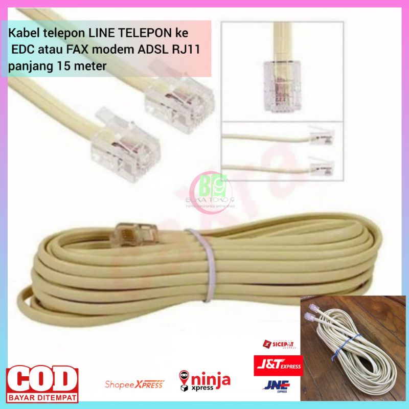 Jual Kabel Telepon Line Telepon Ke Edc Atau Fax Modem Adsl Rj Panjang Meter Shopee Indonesia