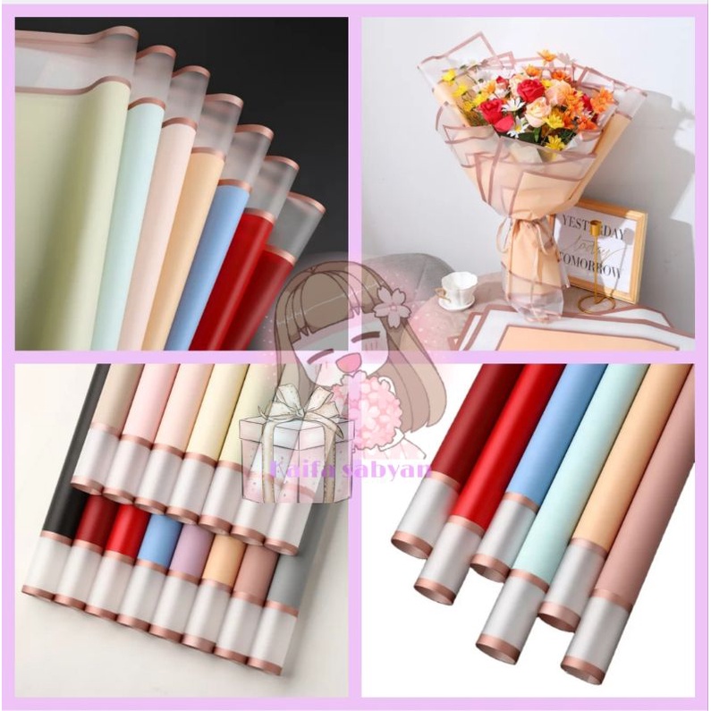 Jual ( ecer ) FLOWER WRAPPING TRANSFARENT GOLD FRAME COLOR CELLOPHANE ...