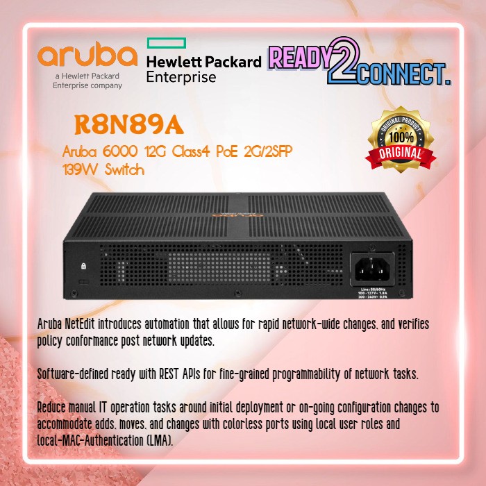 Jual HPE Aruba R8N89A Cx6000 12G Class4 PoE 2G/2SFP 139W Switch ...