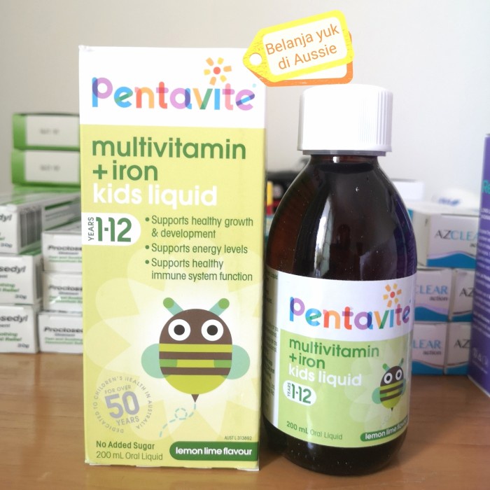 Jual PENTAVITE multivitamin + iron kids liquid 200mL lemon lime