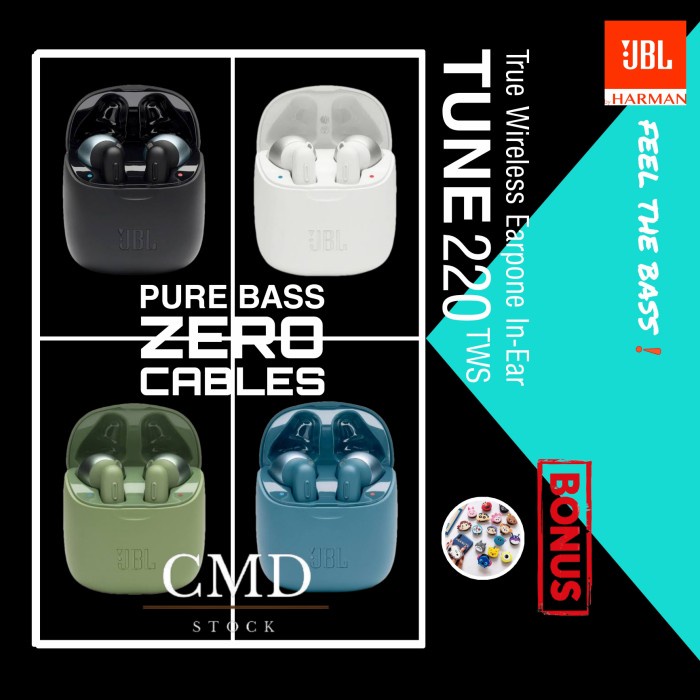 JBL TUNE 220 TWS TRUE WIRELESS HEADSET BLUETOOTH EARPHONE EARBUDS T220  Putih