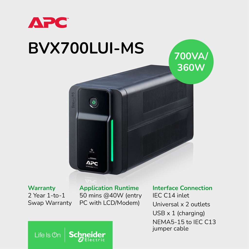 Jual UPS APC Easy UPS BVX 700VA 360W USB Charging BVX700LUIMS Shopee