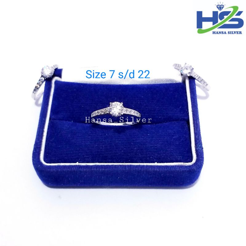 Jual Cincin Perak Asli Silver Lapis Emas Putih Solitaire Batu Putih Desi Cincin Wanita