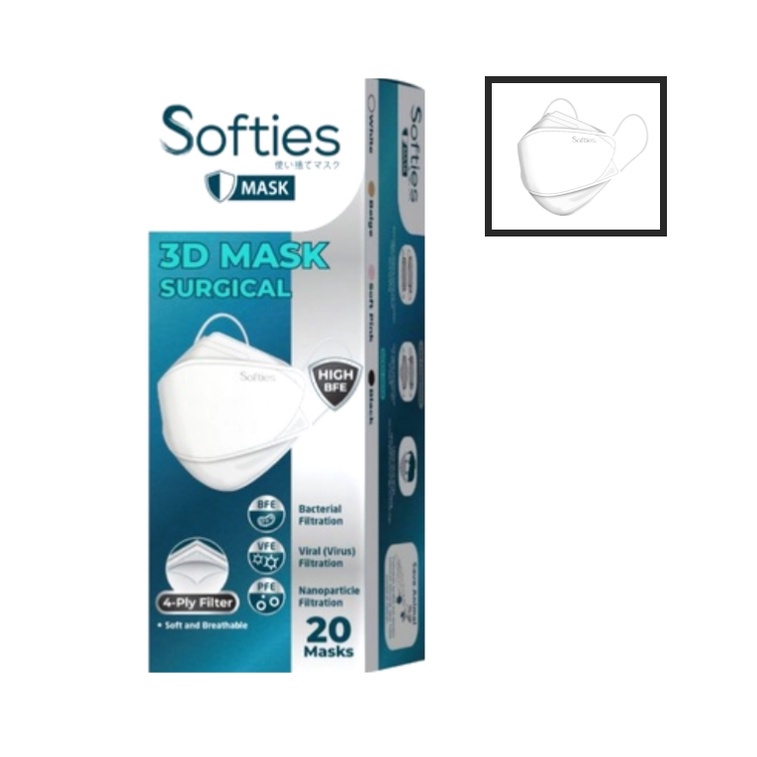 Jual MASKER SOFTIES SURGICAL 3D MASK 4PLY FILTER HIGH BFE VFE PFE MODEL