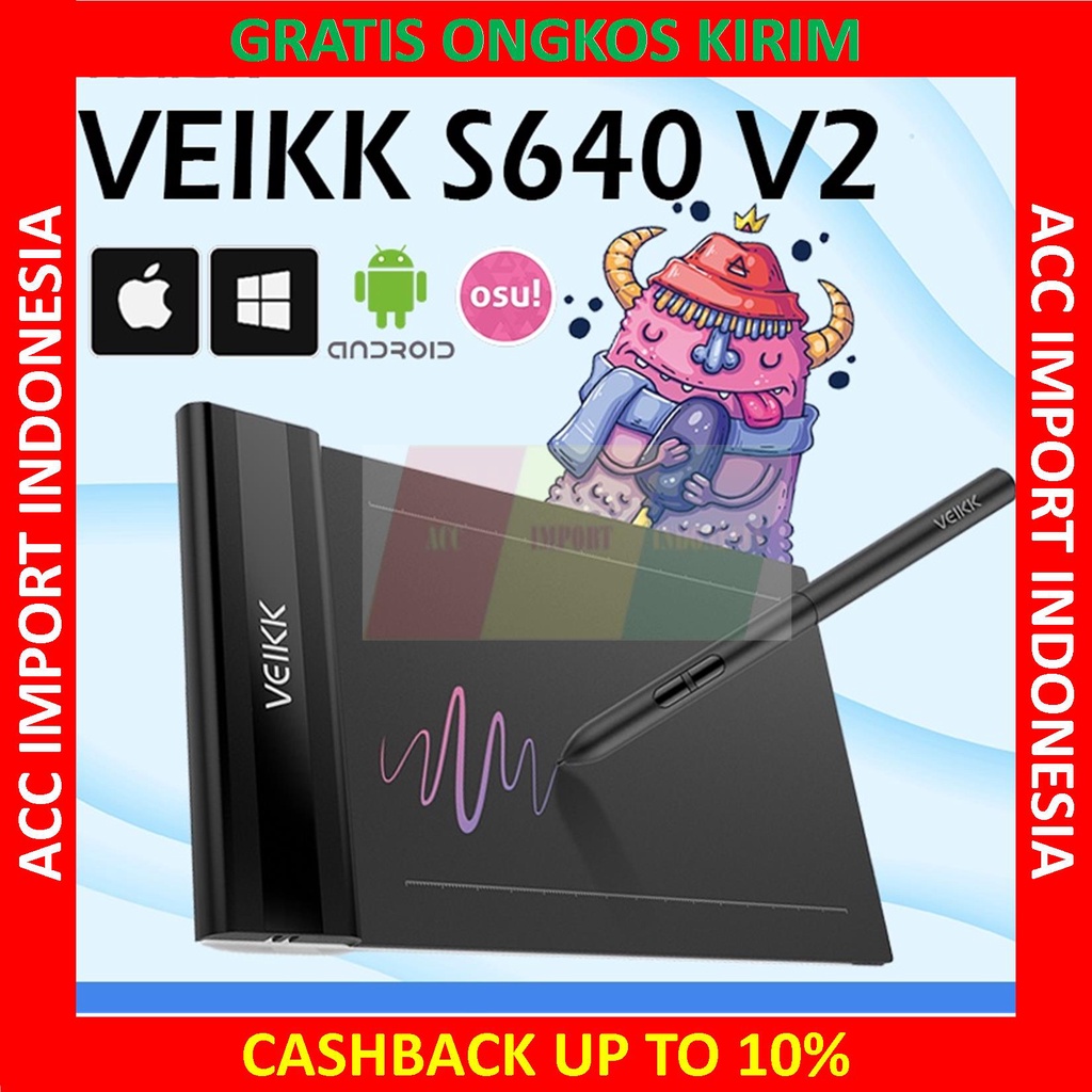 Jual VEIKK S640 Digital Graphic Drawing Pen Tablet Gambar OSU IOS Android Shopee Indonesia