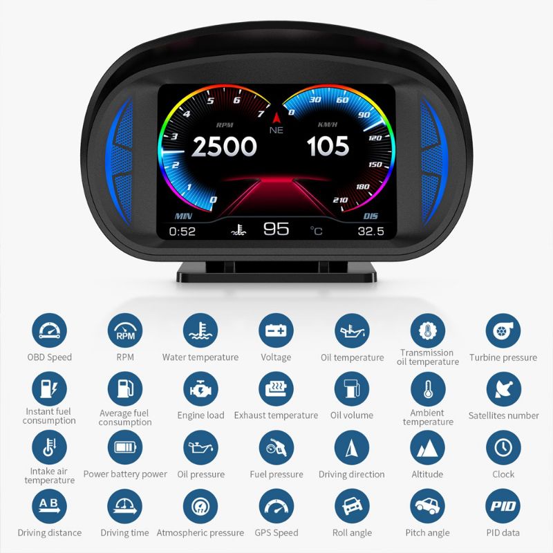 Jual P2 Hud OBD2 Alarm Speed+Gps+Slope Meter + Atsmosphere Lamp Hud ...