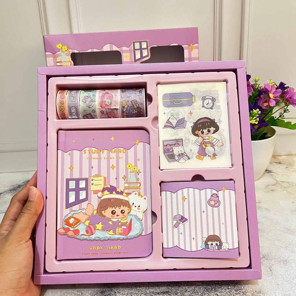 Jual Jurnal Paket Diary 4in1 Isi Washi Sticker Sticky Notebook A5 ...
