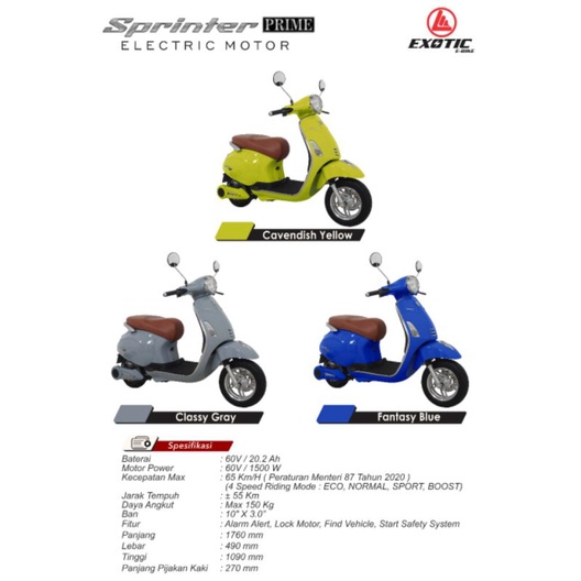 Jual Sepeda Listrik Exotic Sprinter Prime 1500 watt 60 volt 20.2 AH ...