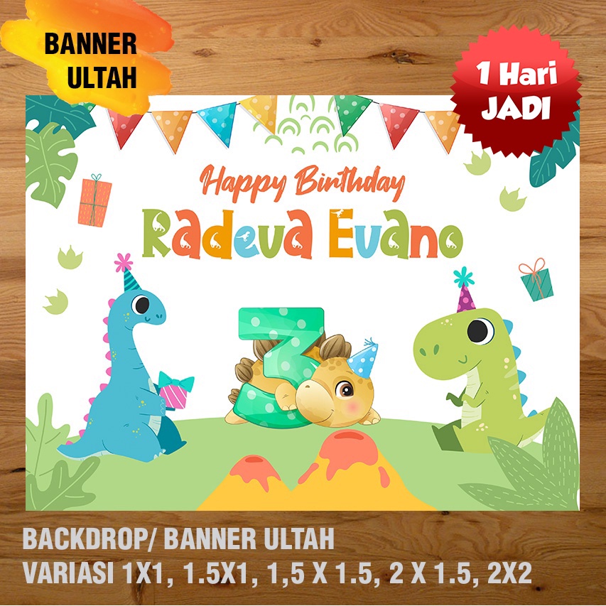 DINOSAURUS BANNER / DEKORASI, HAPPY BIRTHDAY, SPANDUK, BANNER ULANG TAHUN / BACKDROP/ SPANDUK ULANG TAHUN UL-TAH