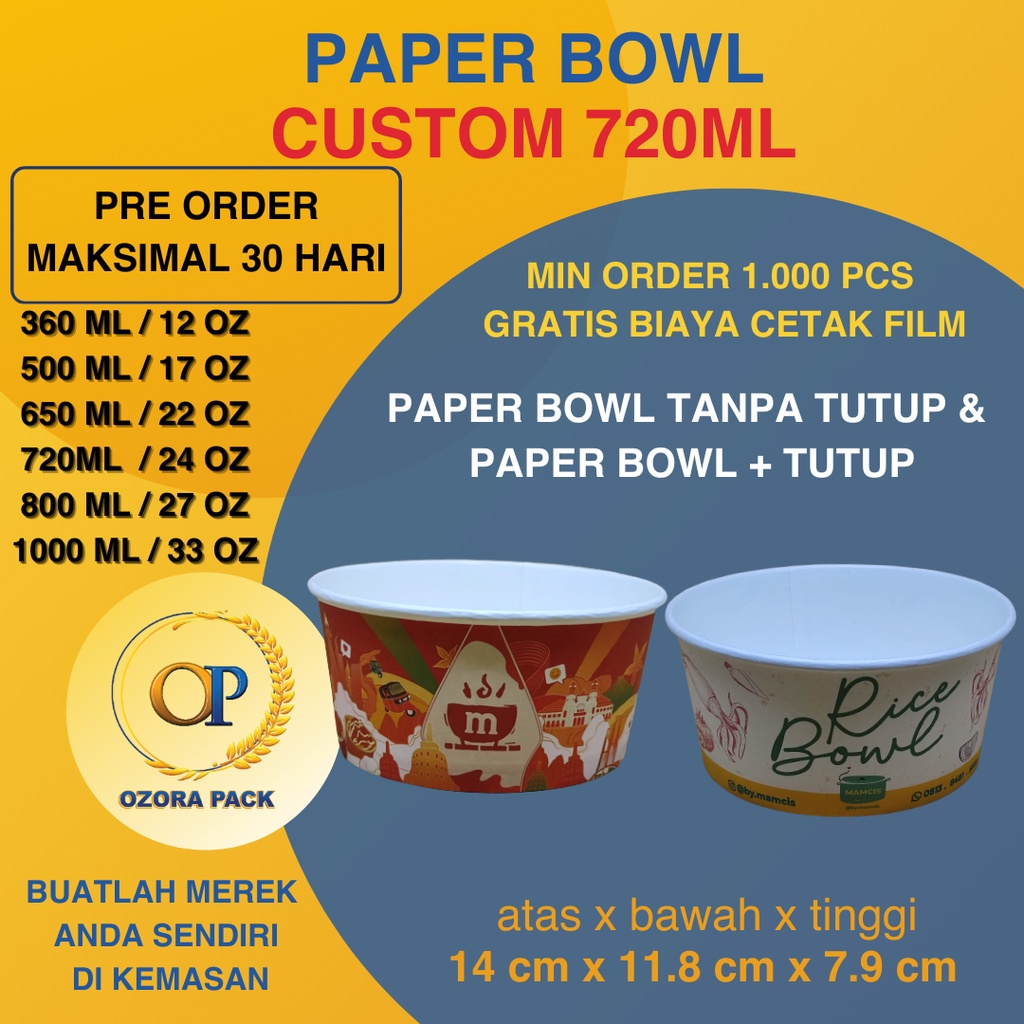 Jual Paper Bowl Ml Custom Cetak Printing Sablon Bowl Ml Custom Sablon Custom Printing