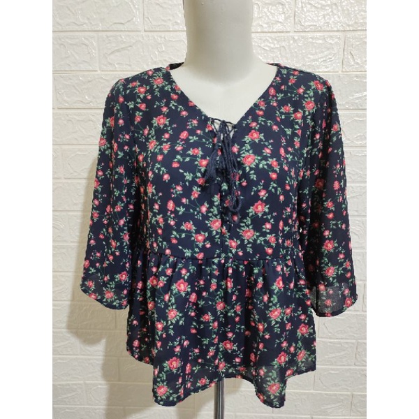 Little M Blouse Ballon Sleeves Bordir Bunga Anak Perempuan