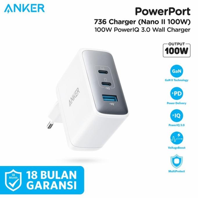 Jual Anker 736 Nano II Charger 100W PD PPS 45W 3 Port USB Type A & C ...