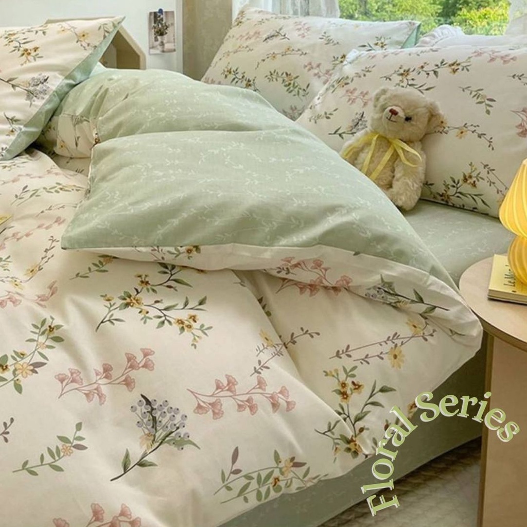 Jual [stigmable] Bedcover Set Aesthetic Motif Bunga Ala Korea Jepang