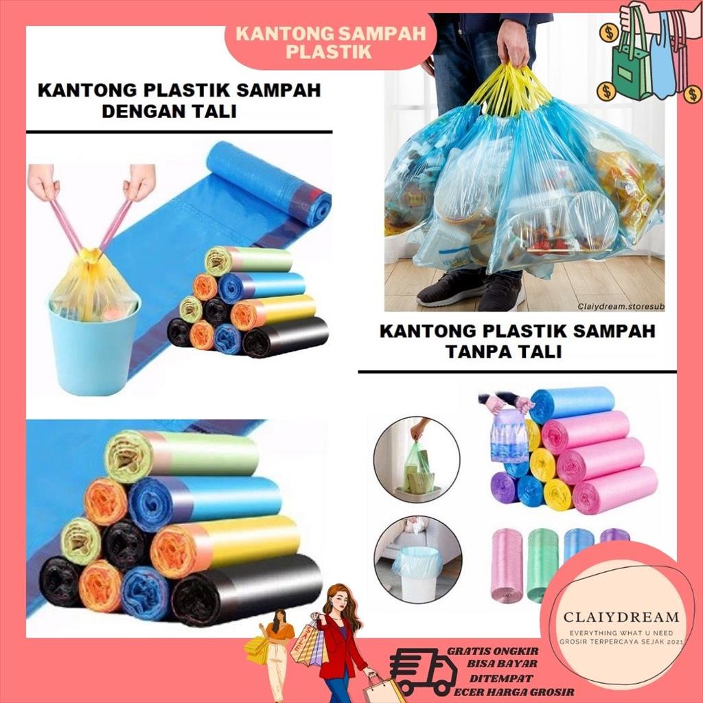 Jual Claiydream Kantong Plastik Sampah Roll Ukuran 45x50cm Dengan Tali Pengikat Isi 15 Lembar 7677