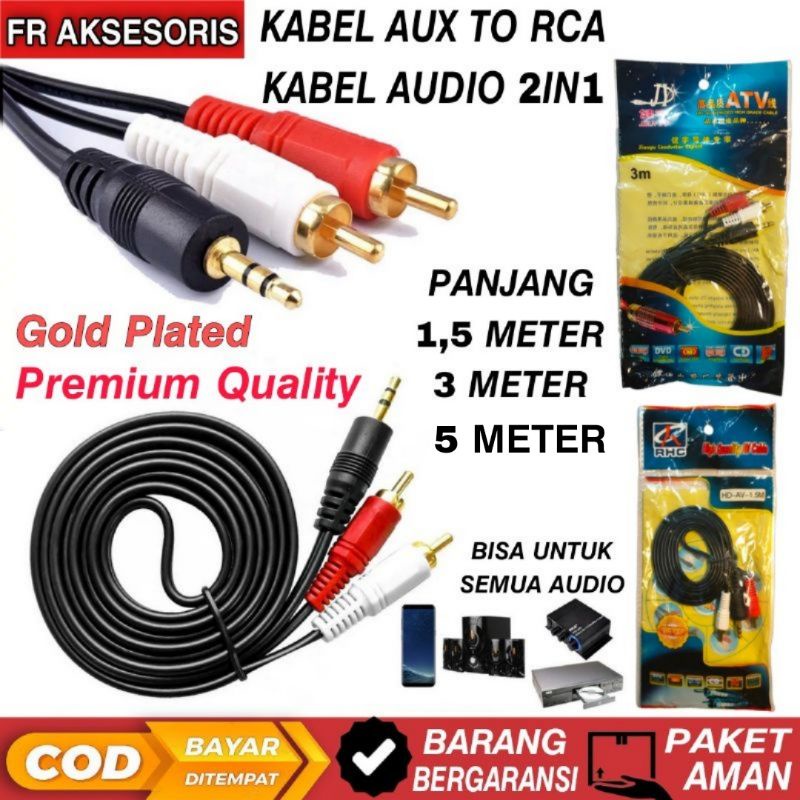 Jual Kabel aux 2in1 Jack 3,5mm audio RCA 2IN1 Kabel RCA to Aux 3m /5M/1 ...