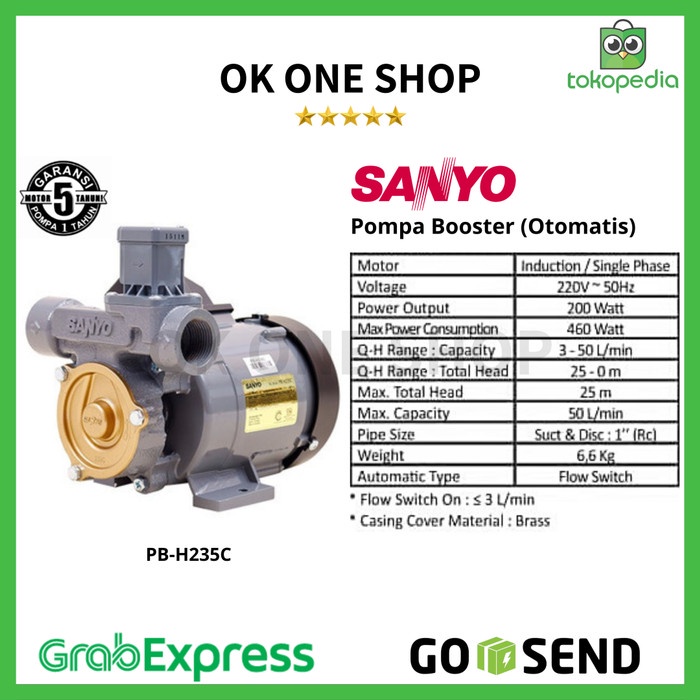 Jual Pop Sanyo Booster Pump Otomatis Pb H 235c Pbh 235 C 200 Watt