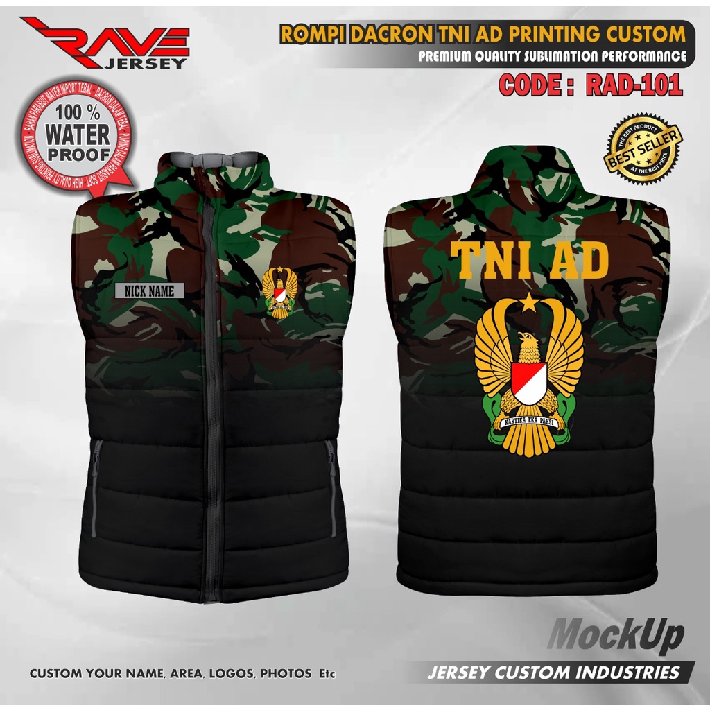 Jual ROMPI PUFFER/DACRON/GELEMBUNG TNI AD FULL PRINTING CUSTOM (DESAIN ...