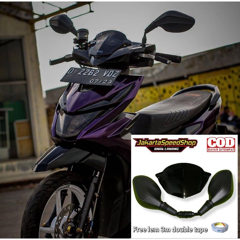 Jual Paket Visor Universal Model Beat Karbu Plus Kaca Spion Click Hitam