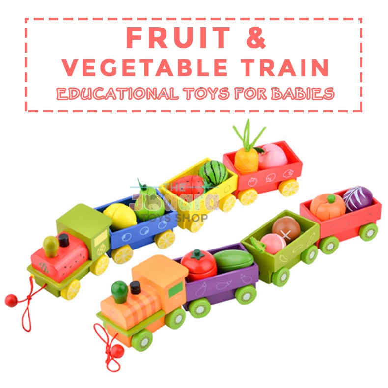Jual Mainan Kayu Fruit Vegetable Toddler Dragging Toys Kereta Api