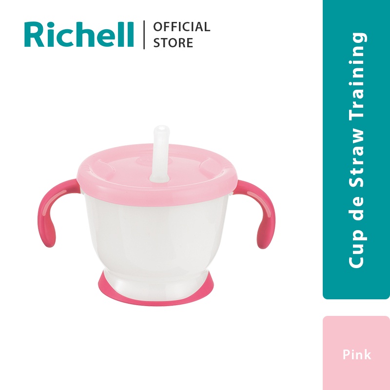 RICHELL Cup de Straw Training Pink Botol Minum Bayi Cup de Mug