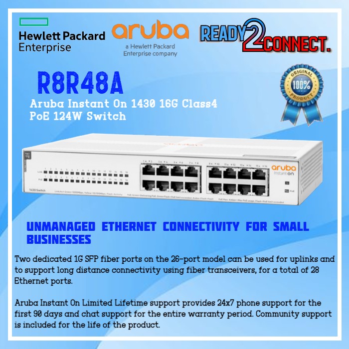 Jual HPE Aruba R8R48A Instant On 1430 16G Class4 PoE 124W Switch ...