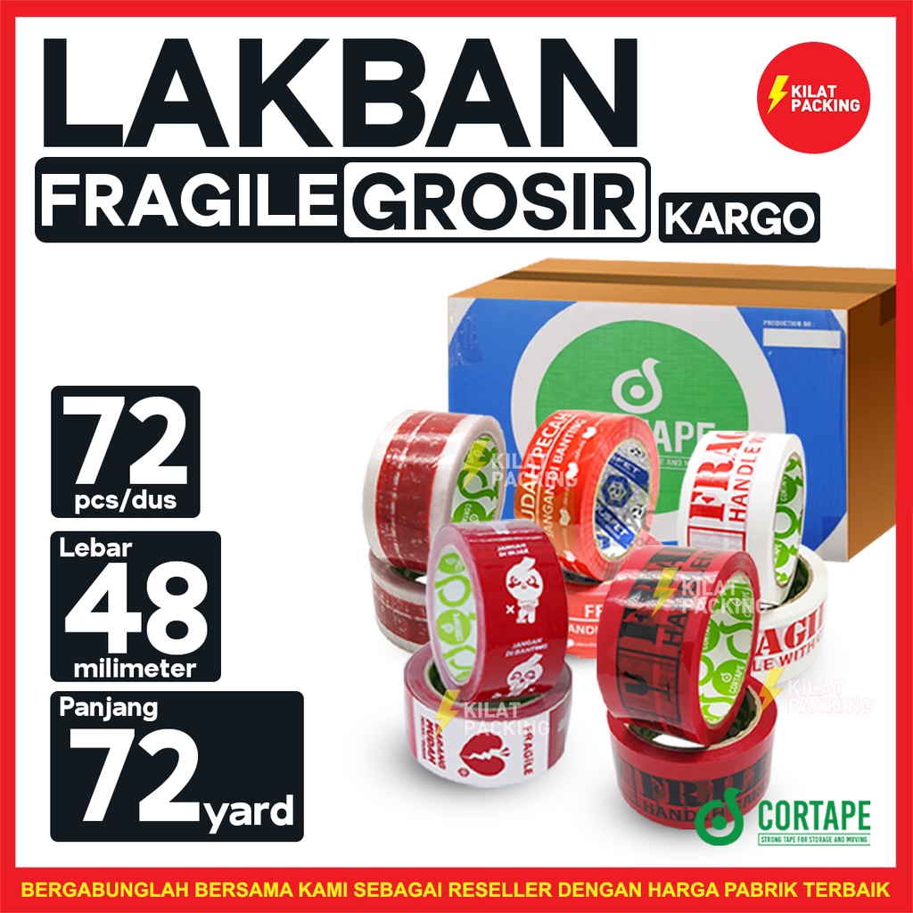 Jual Lakban Fragile Handle With Care 48 mm x 72 yard PER DUS TERMURAH ...