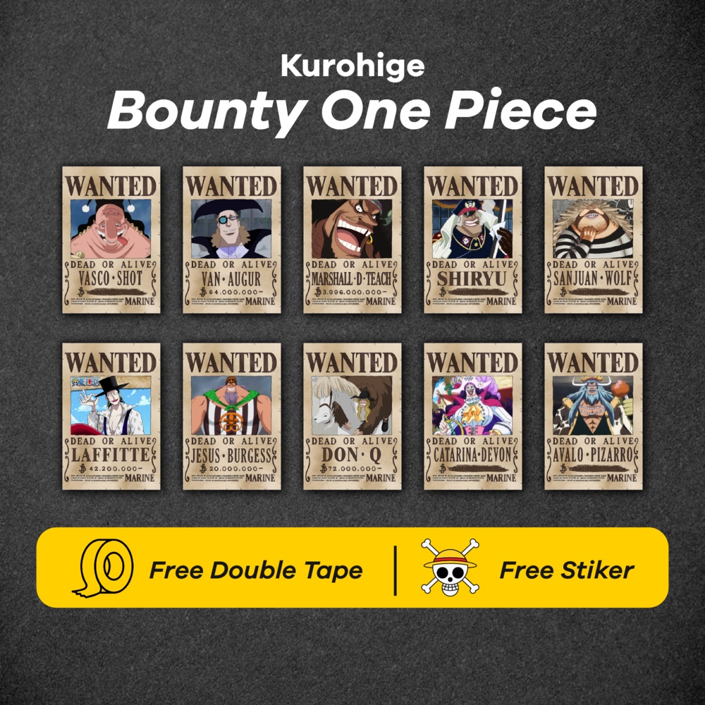 Jual Poster Bounty One Piece Wanted Kurohige Crew 1 SET ISI 10 LEMBAR ...