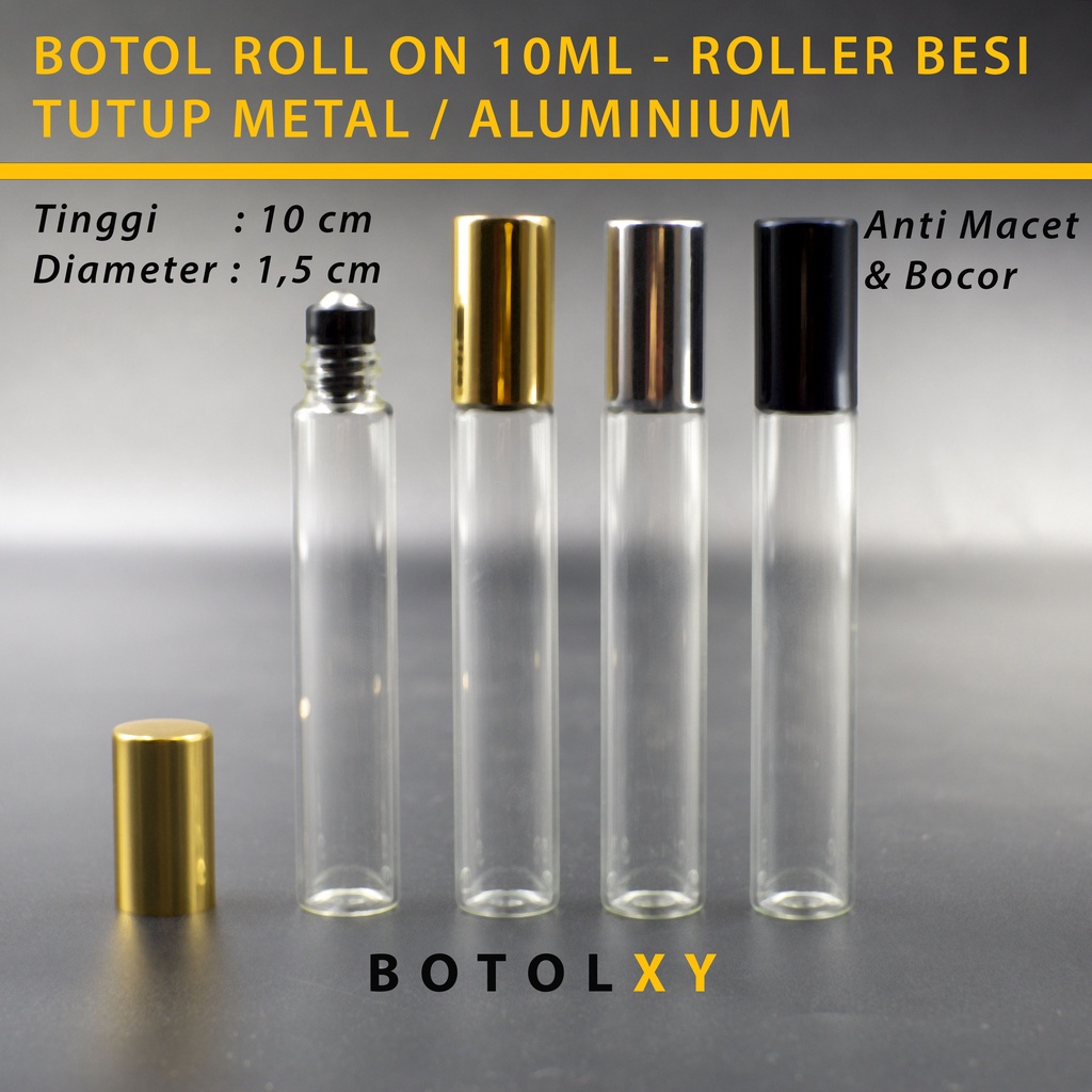 Jual Botol Roll On 10ml Kaca Bening Tutup Metal / Aluminium - ROLLER ...