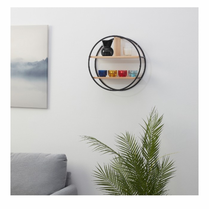 Jual Rak Ambalan Pajangan Display Dinding Tembok Kayu Besi Bulat ...